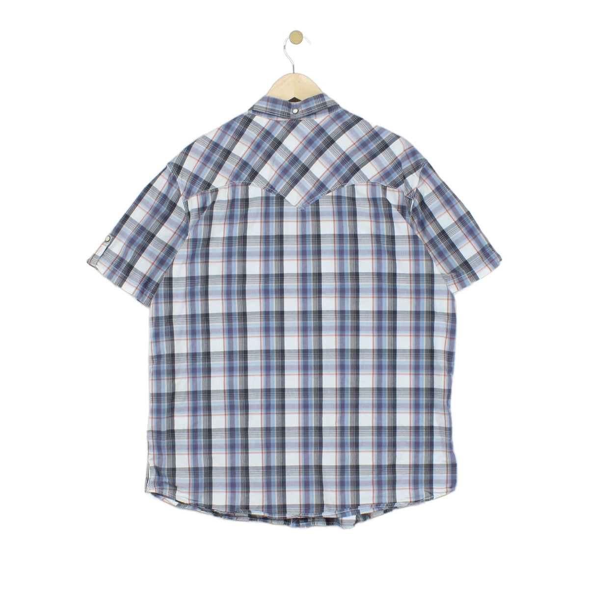 Mens Plaid Shirt Snap Short Sleeve Button Up