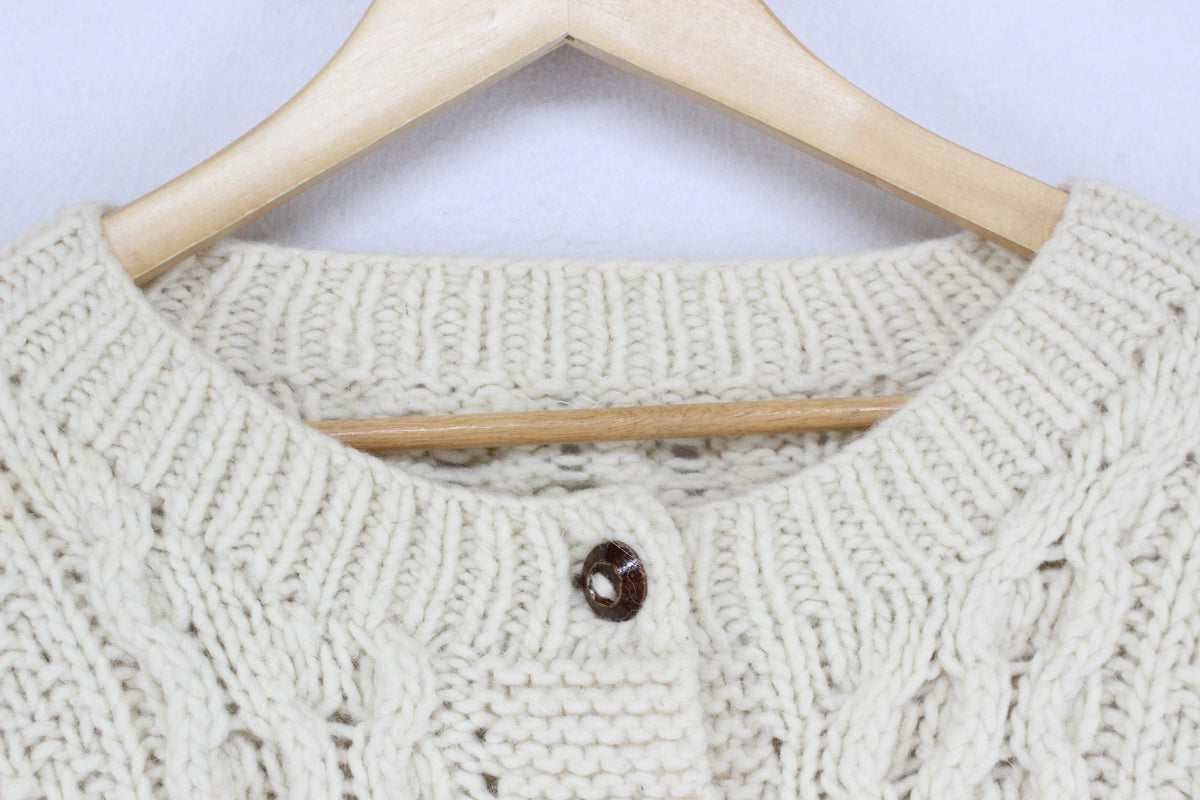 Womens Aran Knit Cardigan Cable Knit Button Up