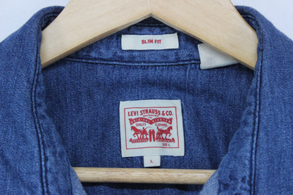 Mens Denim Shirt Slim Fit Western Long Sleeve