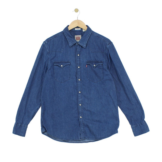 Mens Denim Shirt Slim Fit Western Long Sleeve