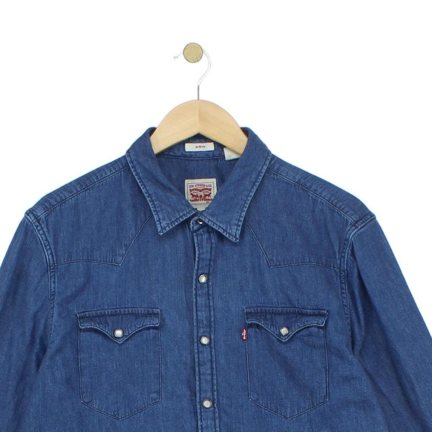 Mens Denim Shirt Slim Fit Western Long Sleeve
