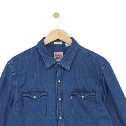 Mens Denim Shirt Slim Fit Western Long Sleeve
