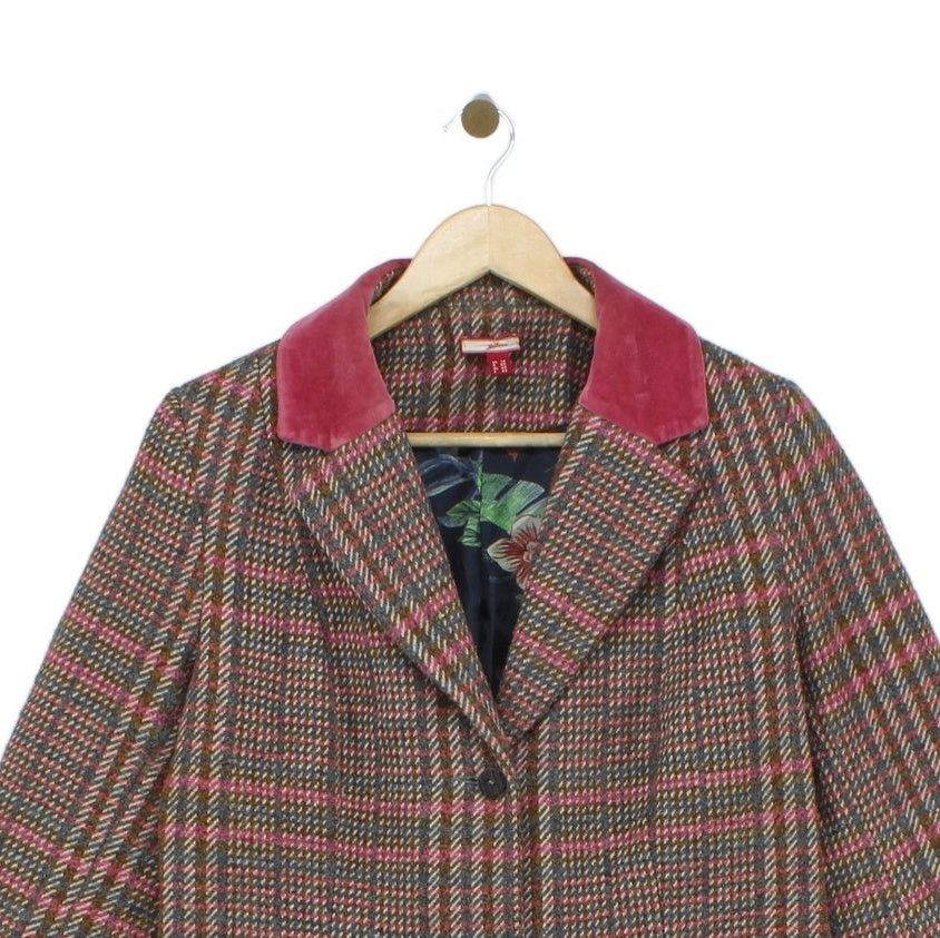 Womens Overcoat Plaid Check Wool Blend