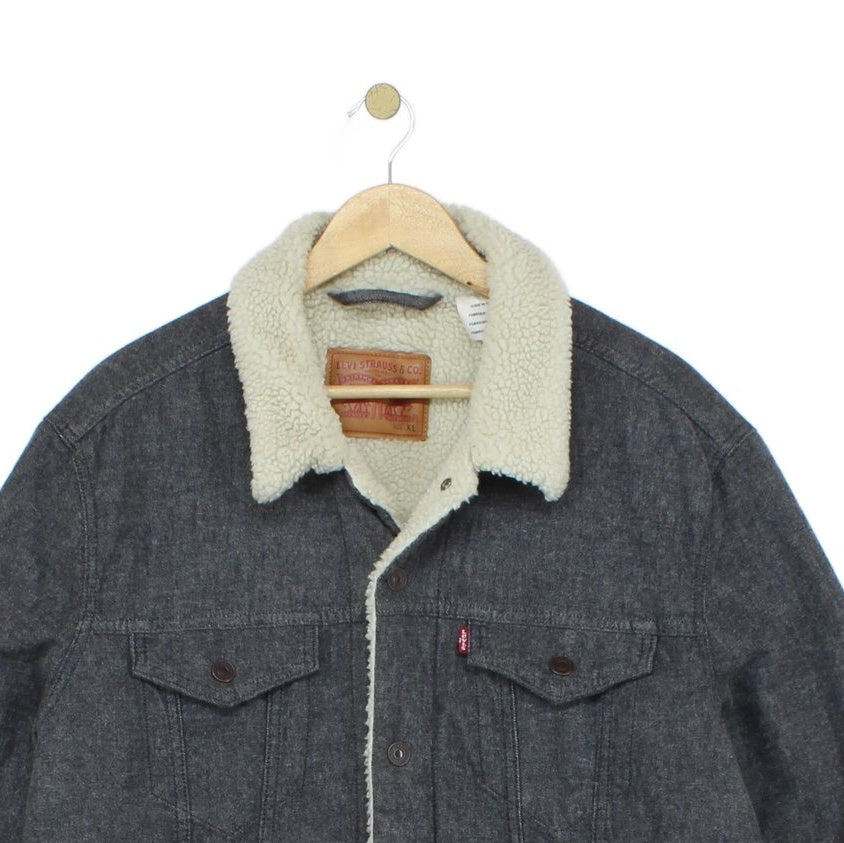 Mens Sherpa Denim Jacket Snap Button