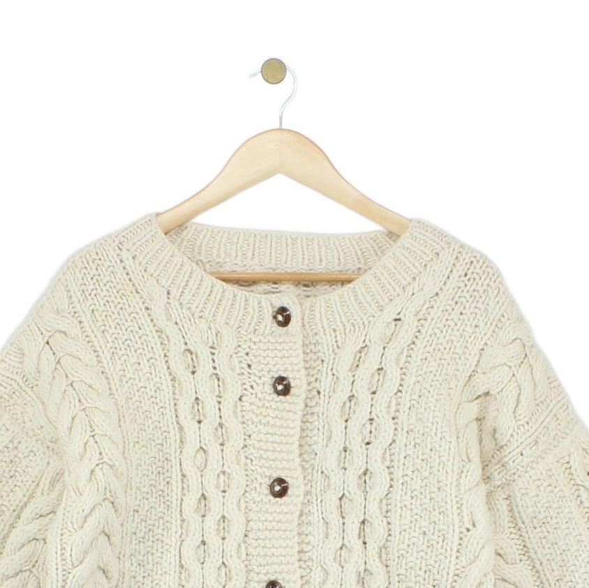 Womens Aran Knit Cardigan Cable Knit Button Up