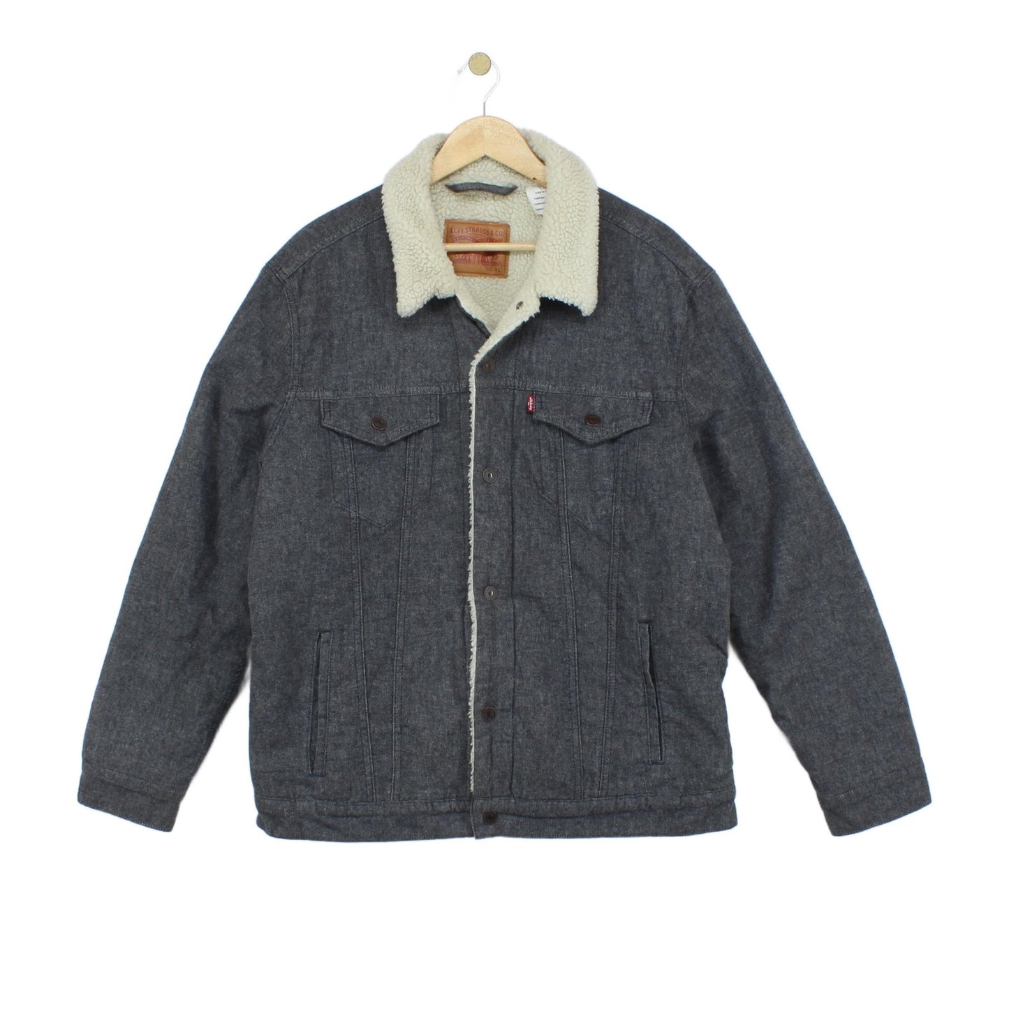 Mens Sherpa Denim Jacket Snap Button
