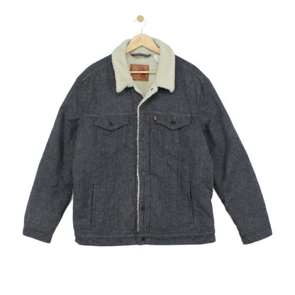 Mens Sherpa Denim Jacket Snap Button
