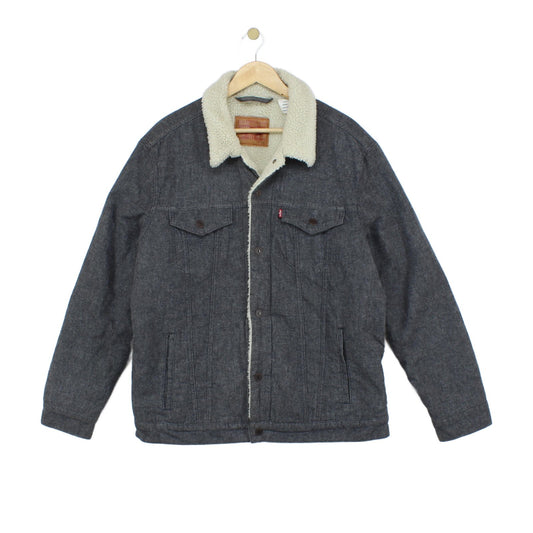Mens Sherpa Denim Jacket Snap Button