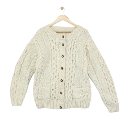 Womens Aran Knit Cardigan Cable Knit Button Up