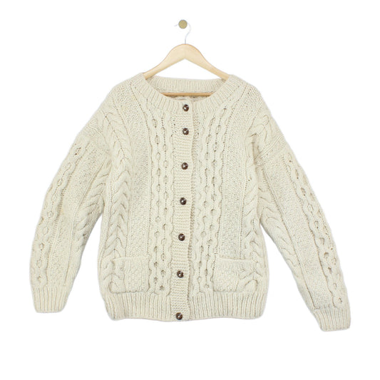 Womens Aran Knit Cardigan Cable Knit Button Up