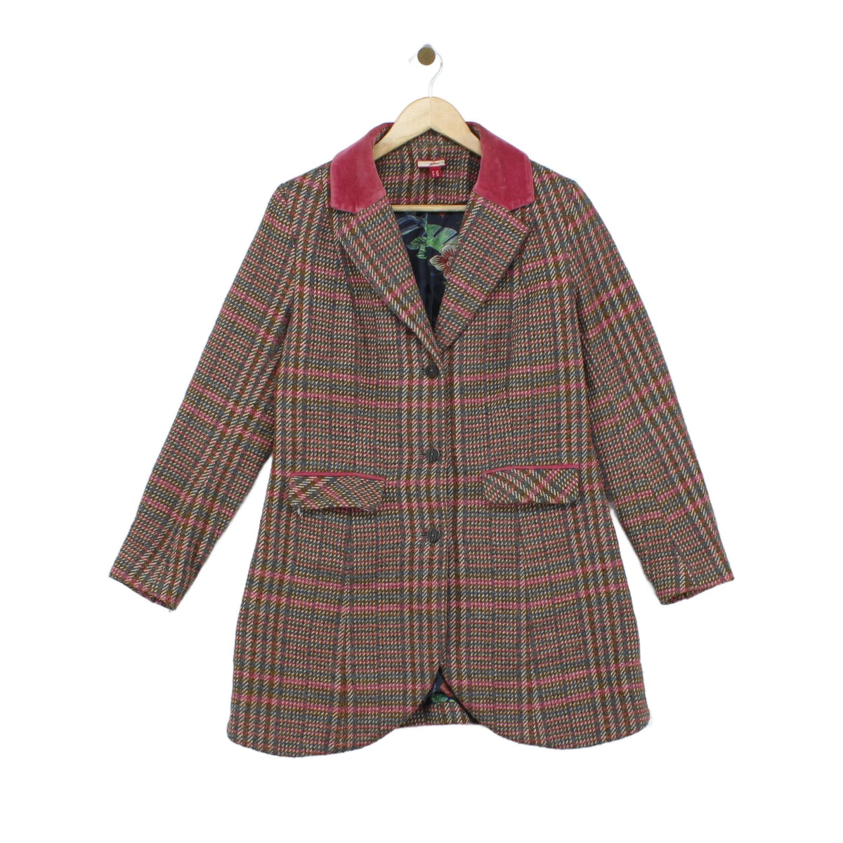 Womens Overcoat Plaid Check Wool Blend