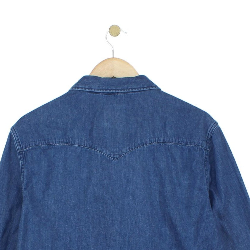Mens Denim Shirt Slim Fit Western Long Sleeve