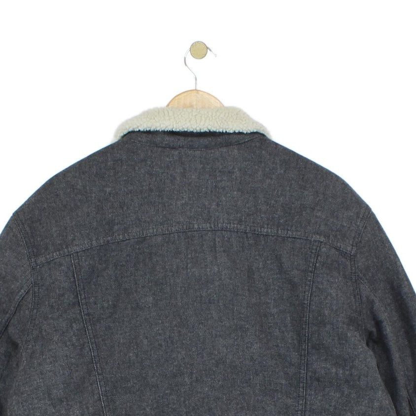 Mens Sherpa Denim Jacket Snap Button