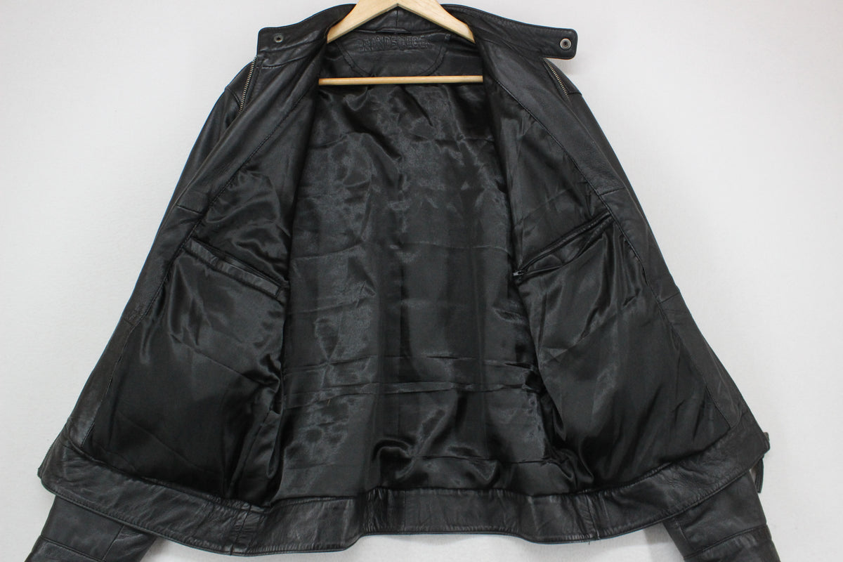 Mens Leather Jacket Full Zip Biker