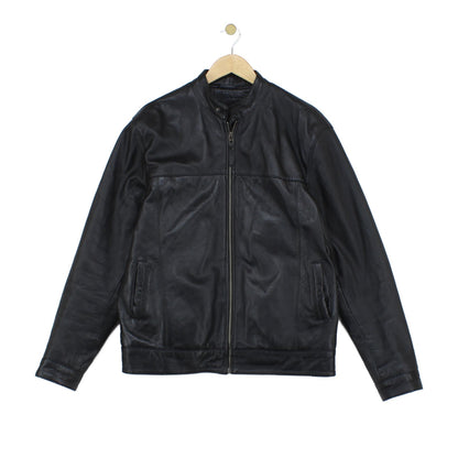 Mens Leather Jacket Full Zip Biker
