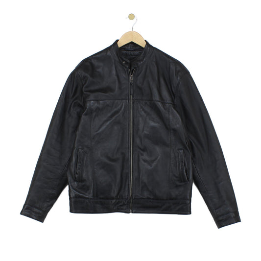 Mens Leather Jacket Full Zip Biker
