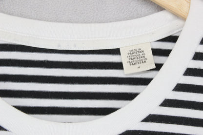 Mens T-Shirt Striped Crew Neck Long Sleeve