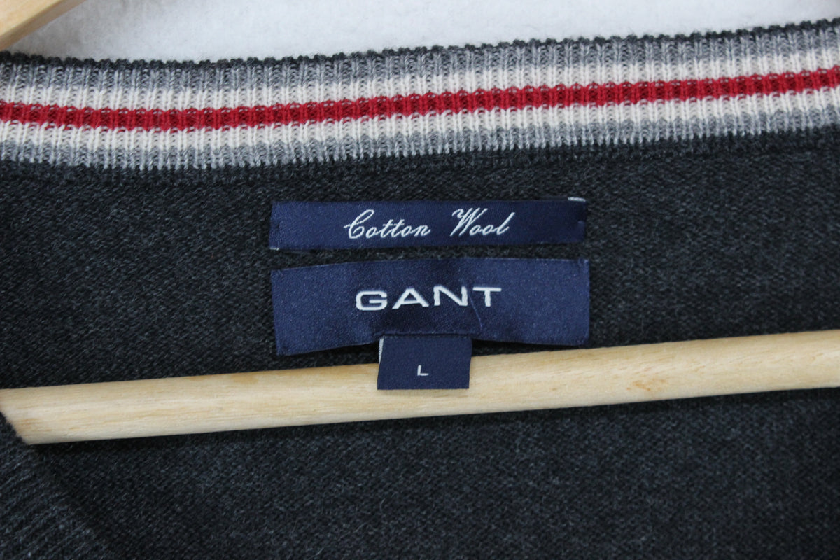 Mens V-Neck Jumper Ribbed Knit Cotton Wool
