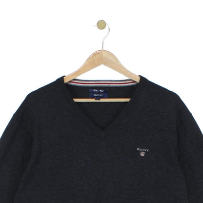 Mens V-Neck Jumper Ribbed Knit Cotton Wool