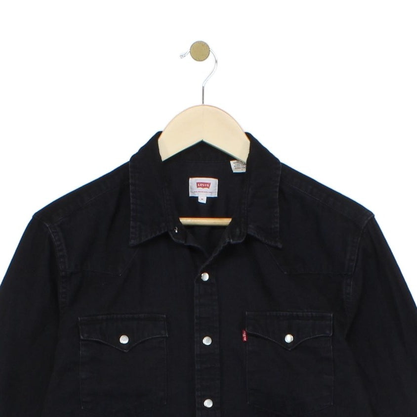 Mens Denim Shirt Pearl Snap Long Sleeve Button Up