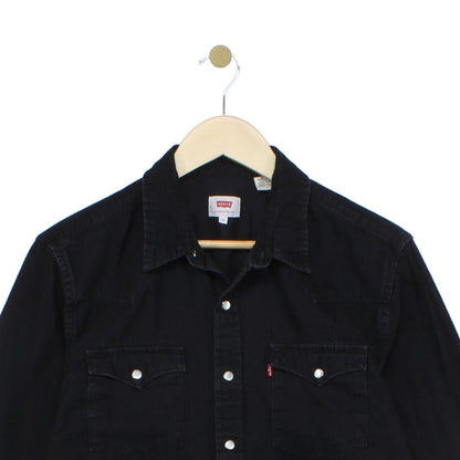 Mens Denim Shirt Pearl Snap Long Sleeve Button Up
