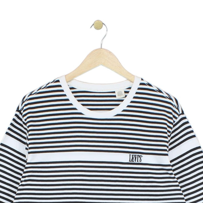 Mens T-Shirt Striped Crew Neck Long Sleeve