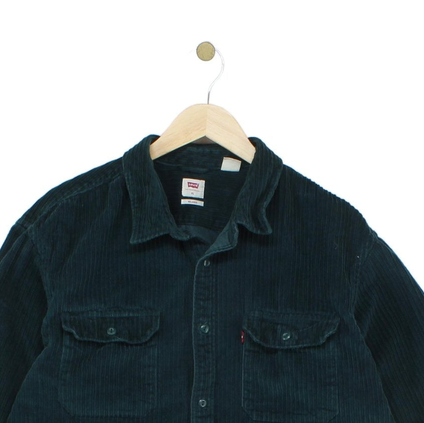 Mens Corduroy Shirt Relaxed Fit Button Up Long Sleeve