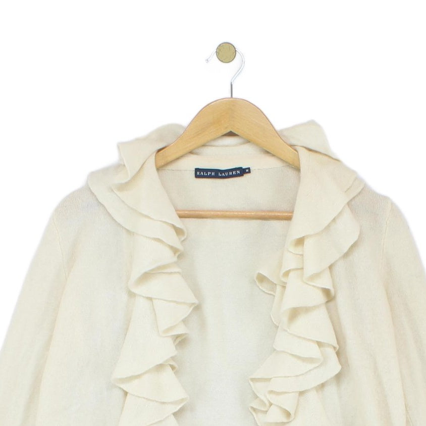 Womens Cashmere Cardigan Ruffle Long Sleeve Knit