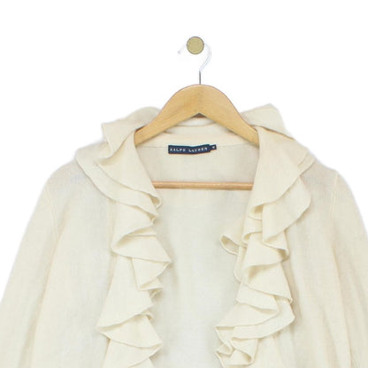 Womens Cashmere Cardigan Ruffle Long Sleeve Knit