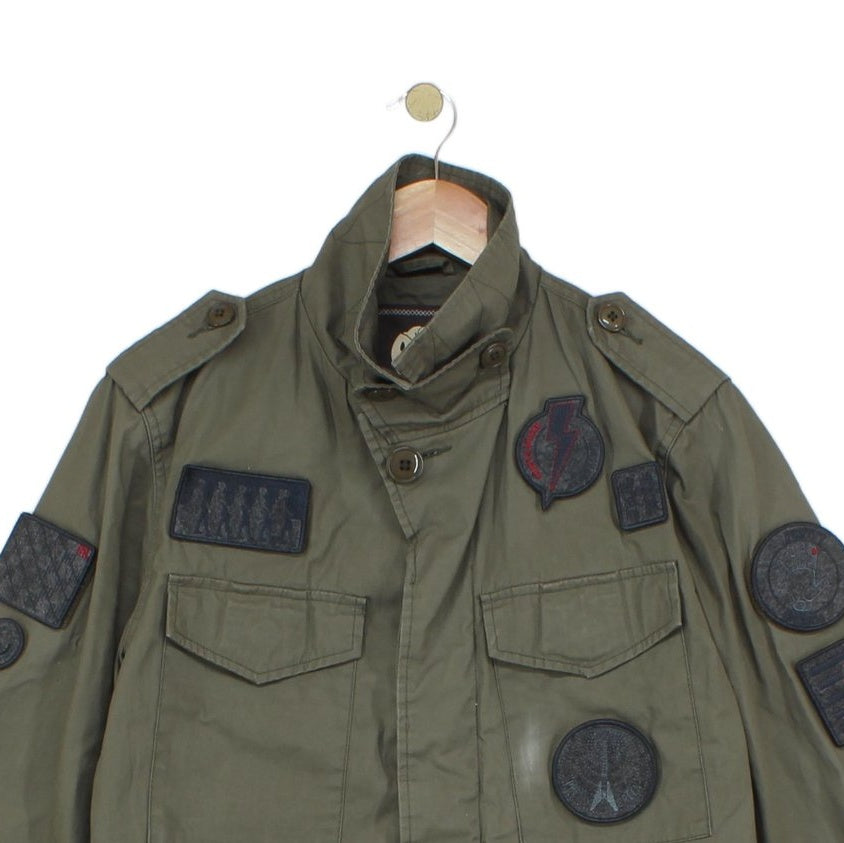 Mens Military Jacket Patch Full Zip Cotton