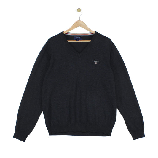 Mens V-Neck Jumper Ribbed Knit Cotton Wool