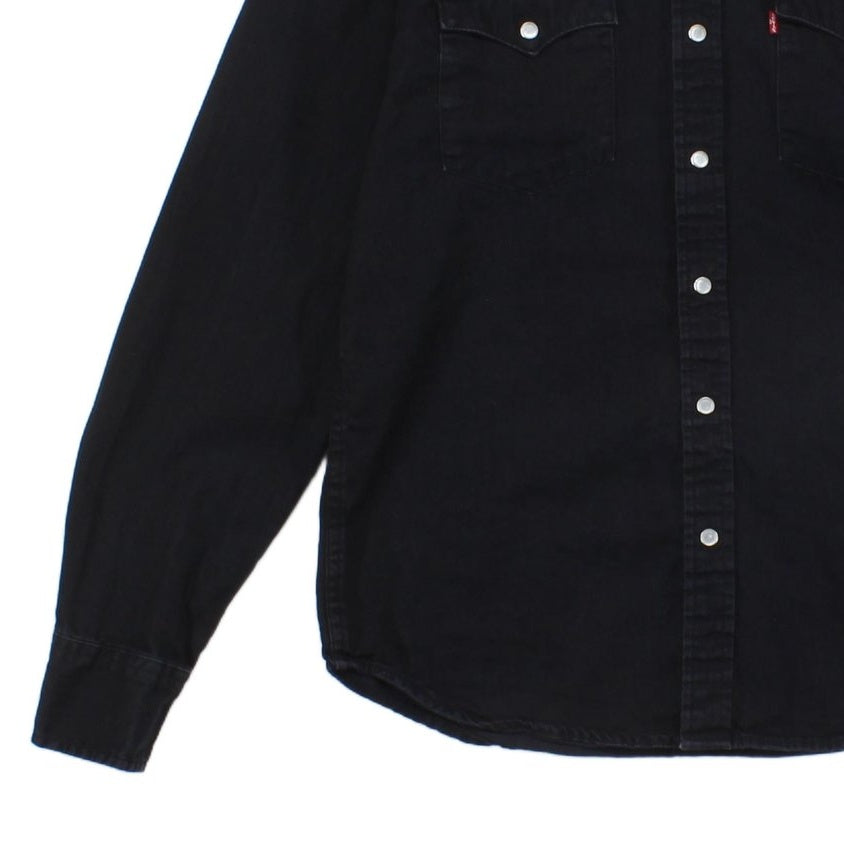 Mens Denim Shirt Pearl Snap Long Sleeve Button Up