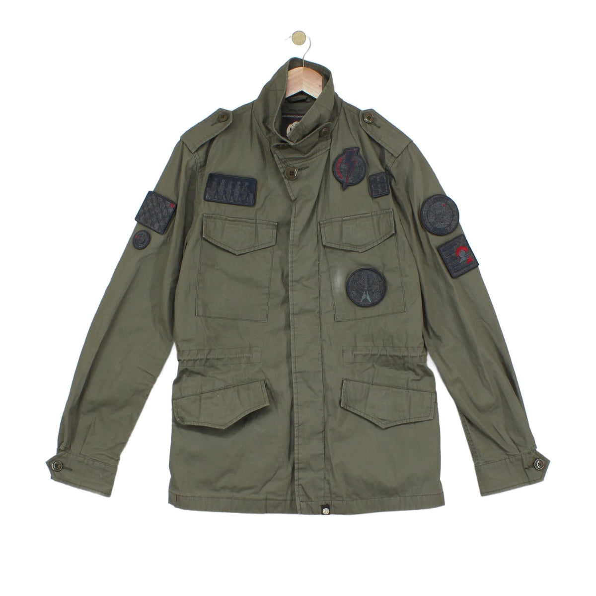Mens Military Jacket Patch Full Zip Cotton