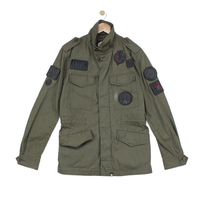 Mens Military Jacket Patch Full Zip Cotton
