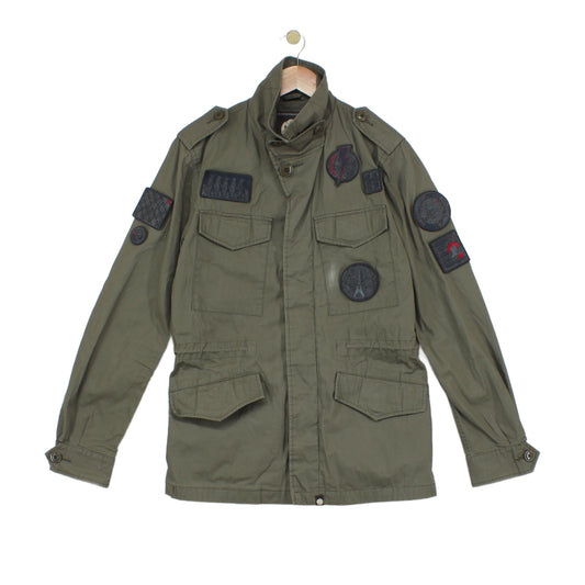 Mens Military Jacket Patch Full Zip Cotton