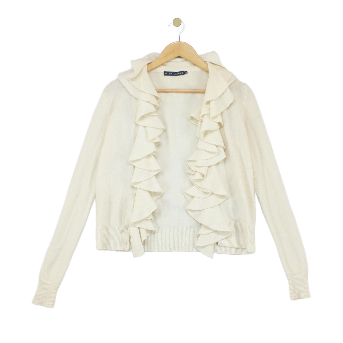 Womens Cashmere Cardigan Ruffle Long Sleeve Knit