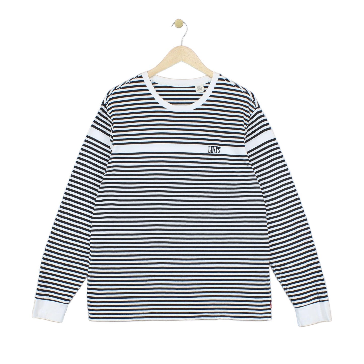Mens T-Shirt Striped Crew Neck Long Sleeve