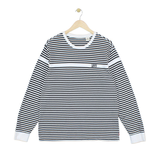 Mens T-Shirt Striped Crew Neck Long Sleeve