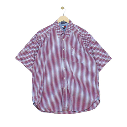 Mens Plaid Shirt Short Sleeve Button Up