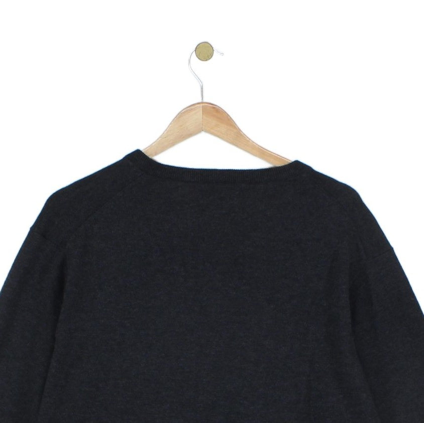 Mens V-Neck Jumper Ribbed Knit Cotton Wool