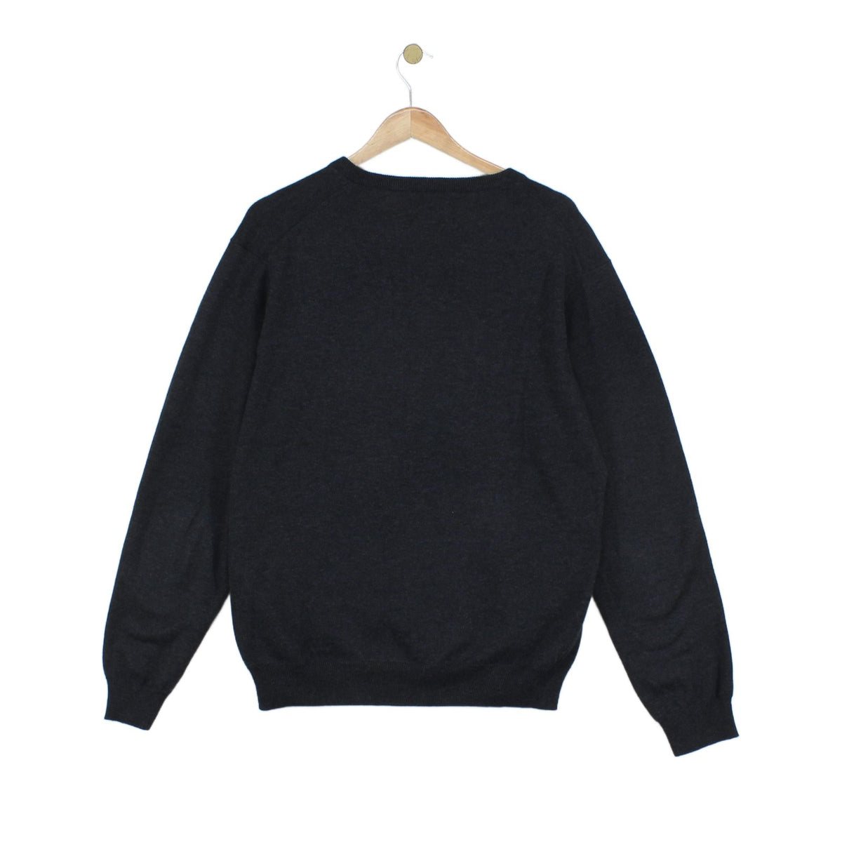 Mens V-Neck Jumper Ribbed Knit Cotton Wool