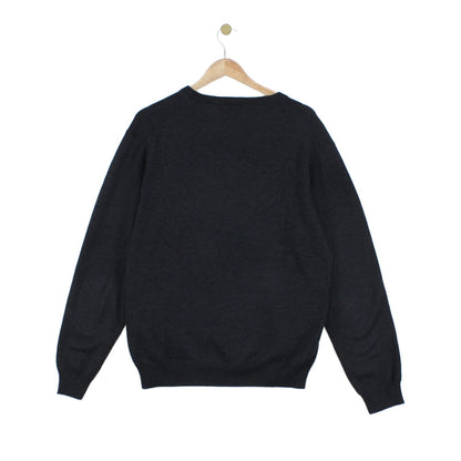 Mens V-Neck Jumper Ribbed Knit Cotton Wool