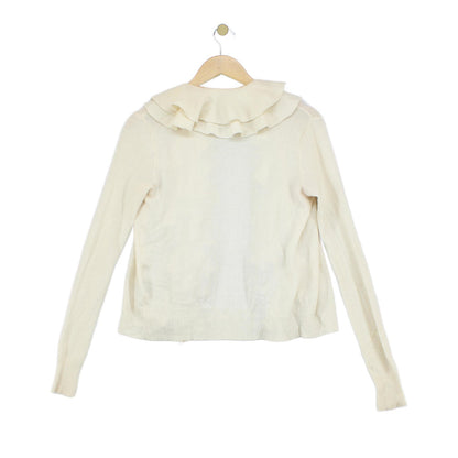 Womens Cashmere Cardigan Ruffle Long Sleeve Knit