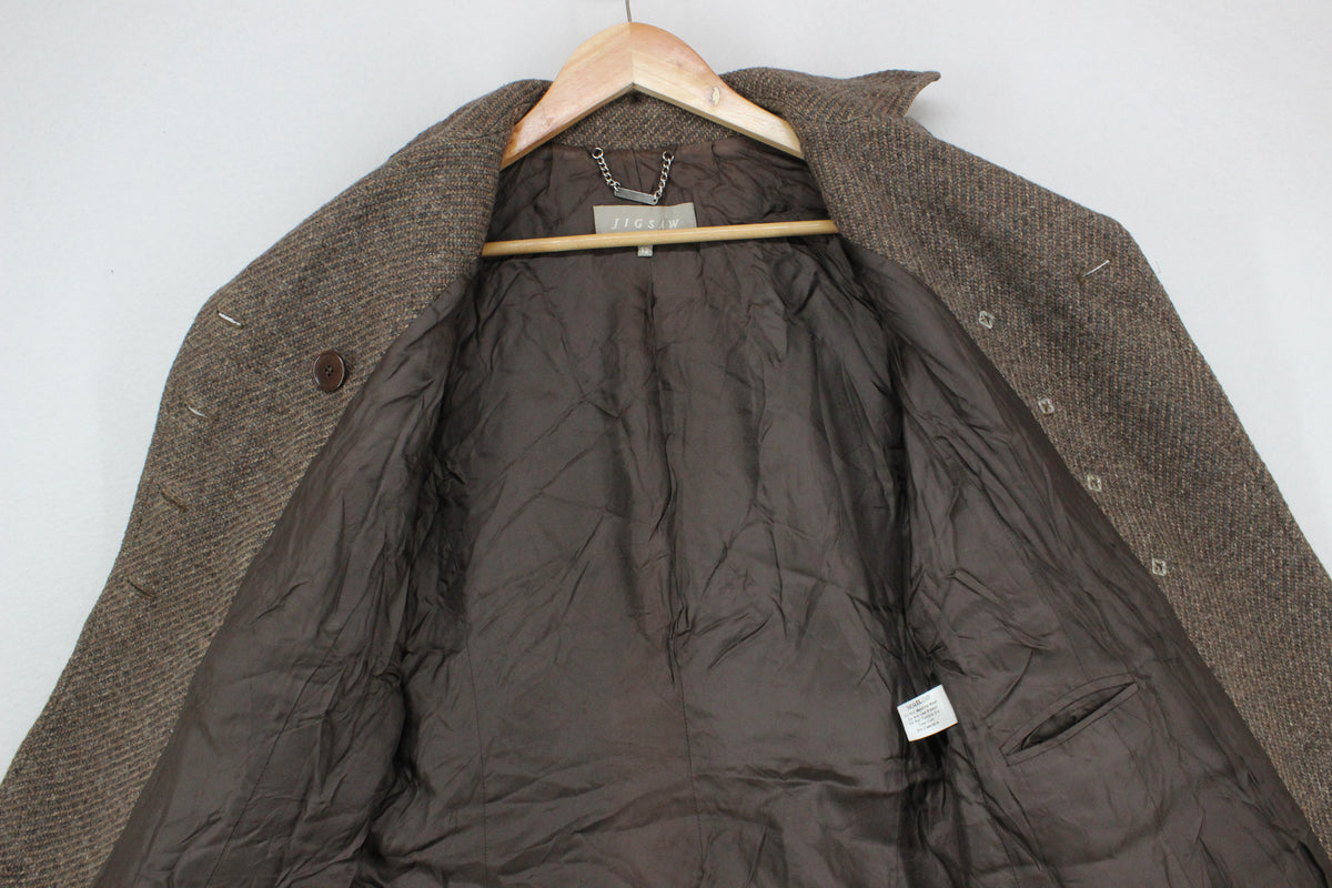 Womens Overcoat Tweed Double Breasted Wool Blend