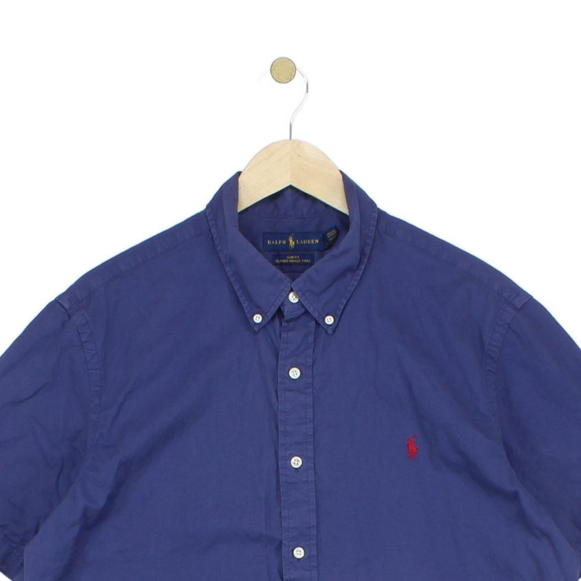 Mens Shirt Button Down Short Sleeve Slim Fit