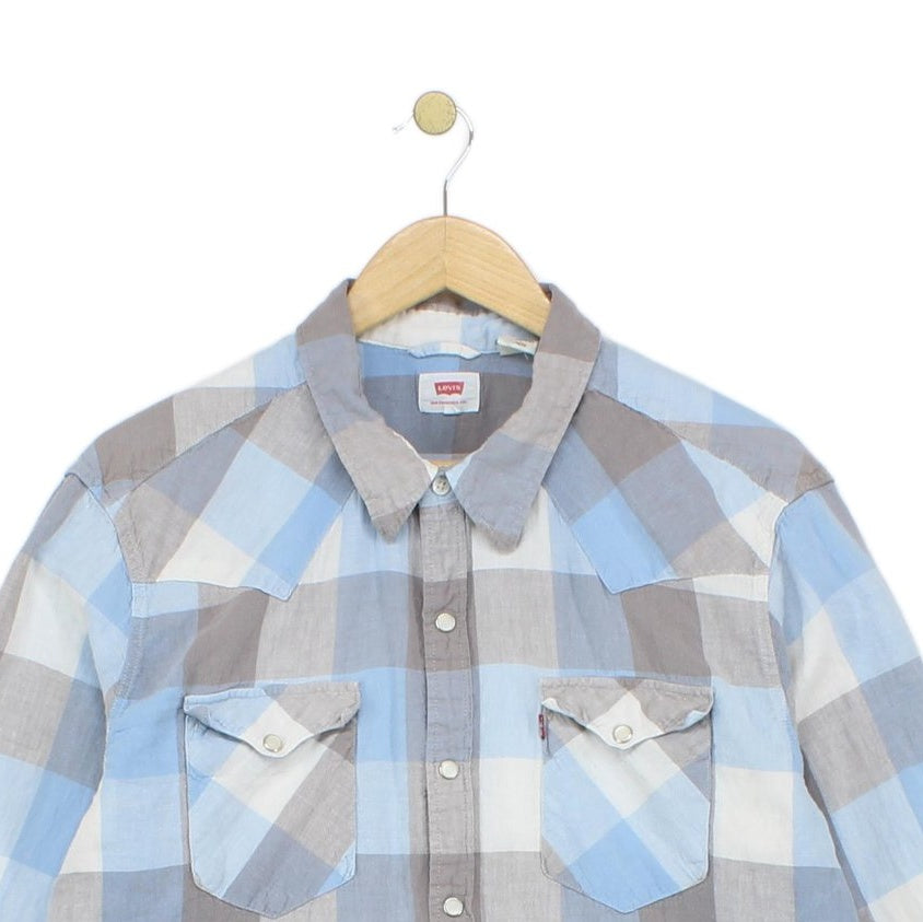 Mens Plaid Shirt Button Up Cotton Linen
