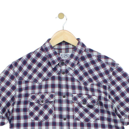 Mens Plaid Shirt Snap Button Up Short Sleeve