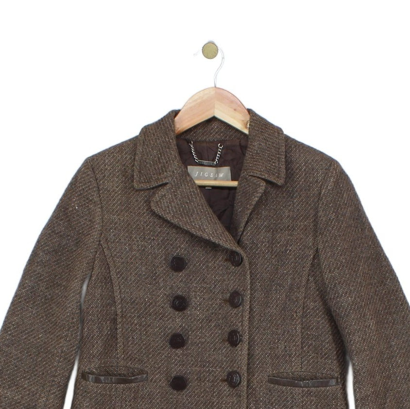 Womens Overcoat Tweed Double Breasted Wool Blend