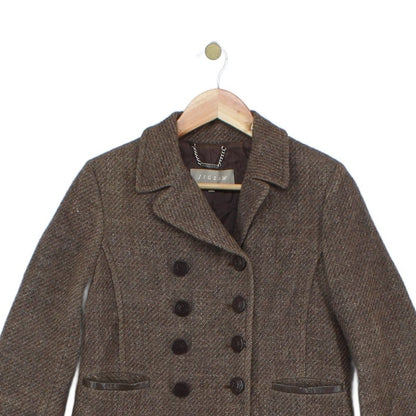 Womens Overcoat Tweed Double Breasted Wool Blend