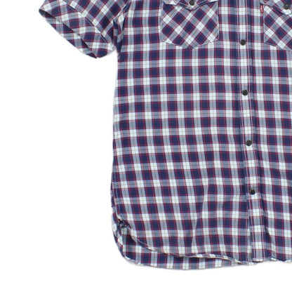 Mens Plaid Shirt Snap Button Up Short Sleeve